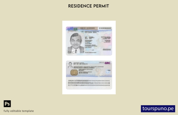 listo para imprimir plantilla actual de permiso de residencia en Grecia